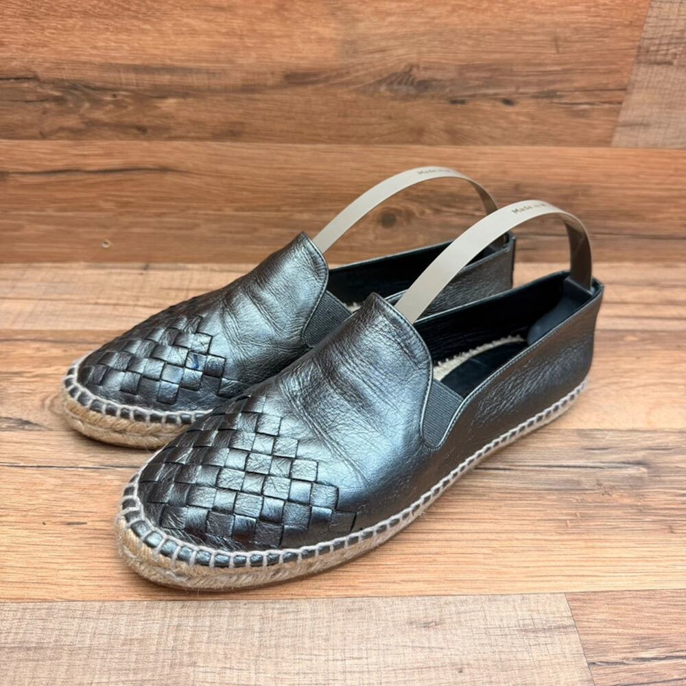 Bottega Veneta EU39 US8 Intrecciato Espadrilles Leather Slip On Shoes Metallic